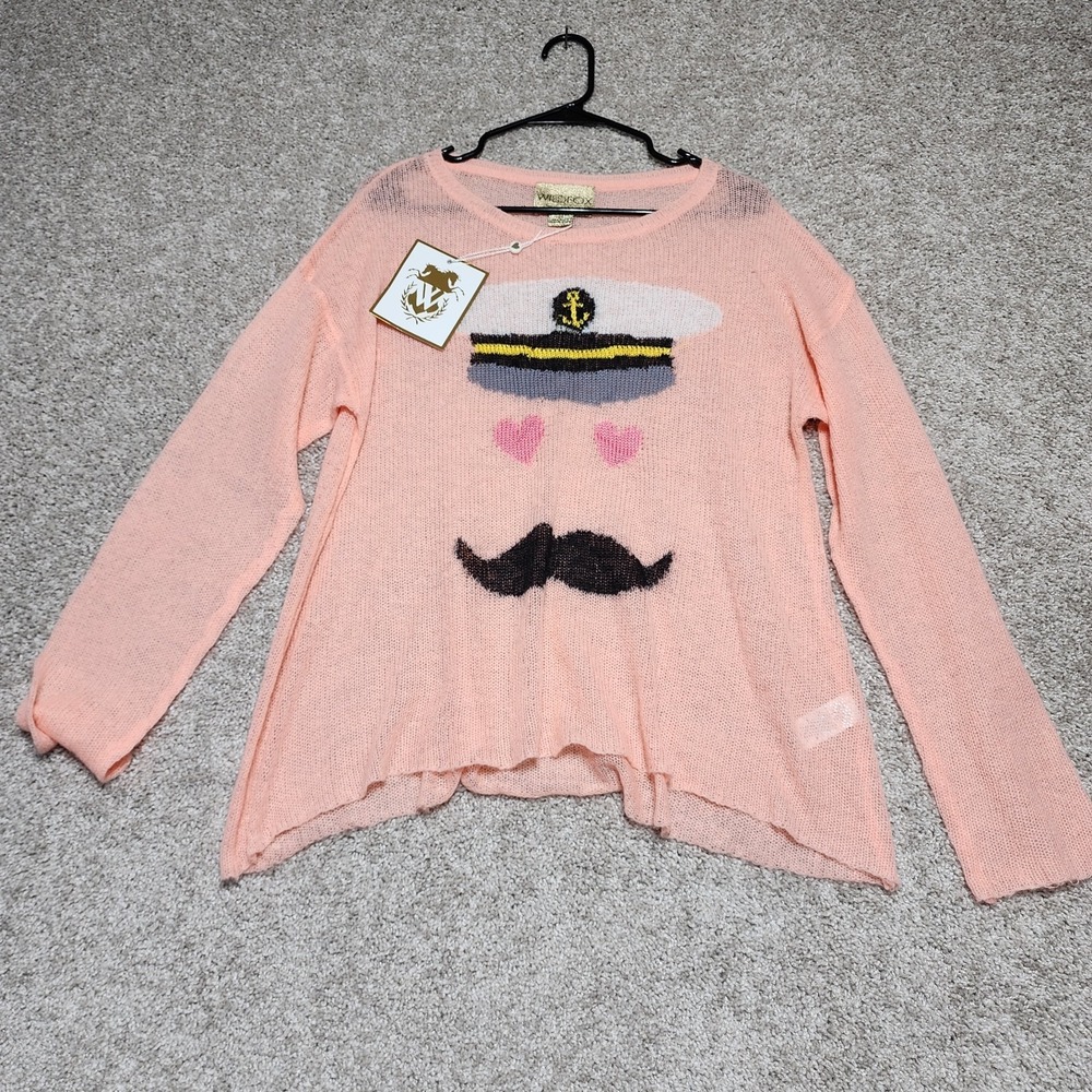 NWT Wildfox White Label Coquette Coastal Knit Sweater Pink Pastel Moustache XS